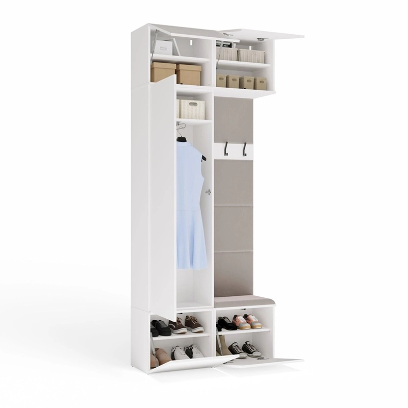 Mobile ingresso moderno 100xH238 cm specchio cassapanca bianco Berlino