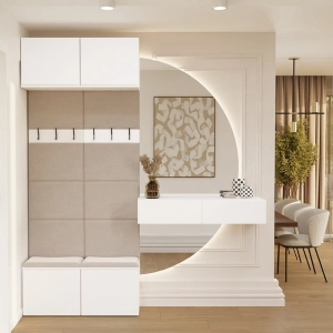 Mobile ingresso moderno 100xH238 cm appendiabiti cassapanca bianco Berlino