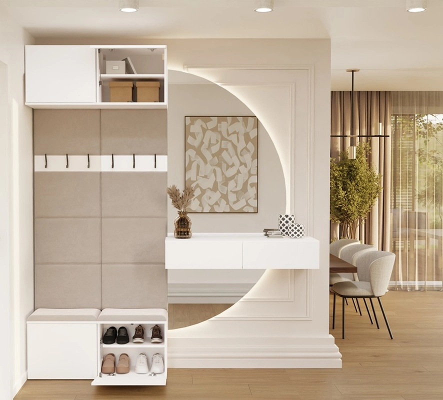 Mobile ingresso moderno 100xH238 cm appendiabiti cassapanca bianco Berlino