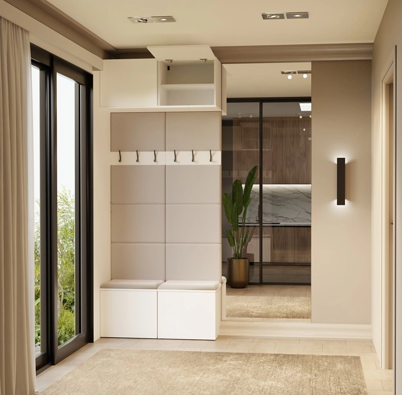 Mobile ingresso moderno 100xH238 cm appendiabiti cassapanca bianco Berlino
