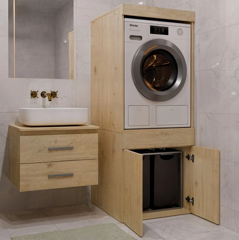 Mobile lavatrice lavanderia verticale colonna 2 ante 64xH162 rovere Elda