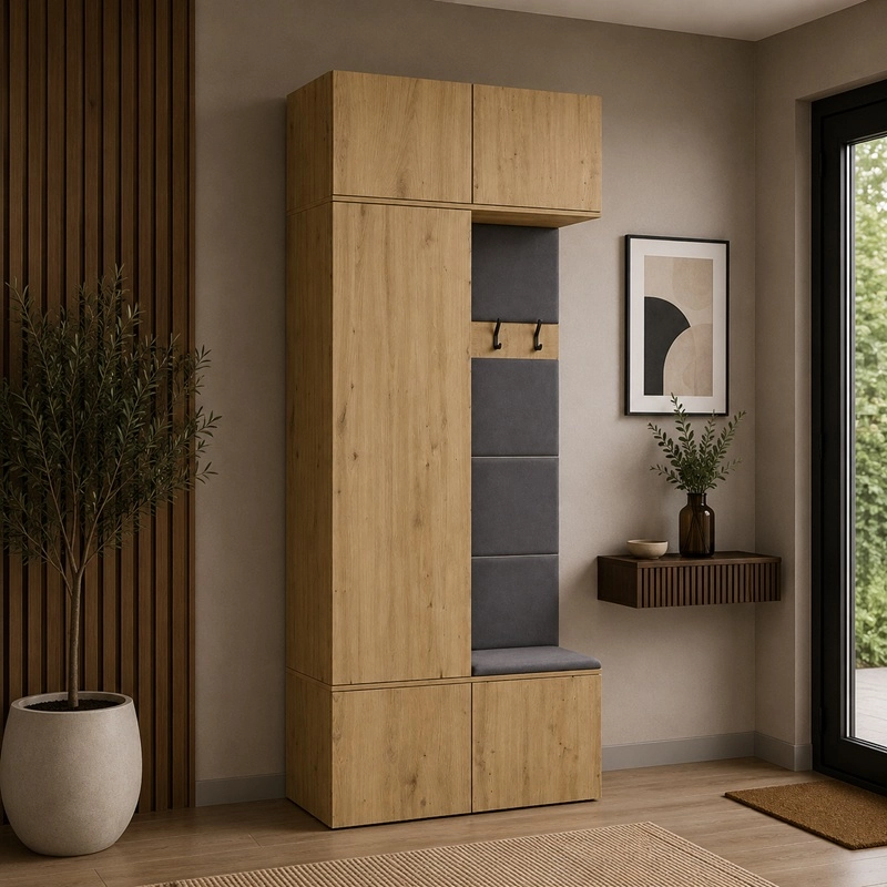 Mobile ingresso moderno 100xH238 cm cassapanca quercia Berlino