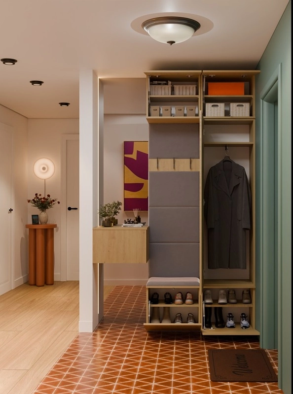 Mobile ingresso moderno 100xH238 cm cassapanca quercia Berlino
