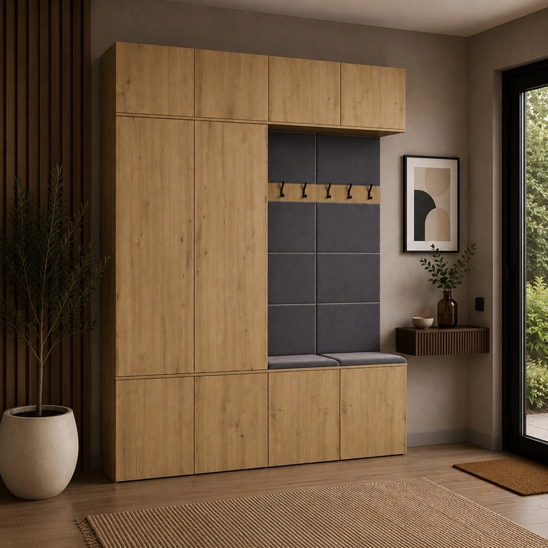 Mobile ingresso moderno 200xH238 cm cassapanca quercia Berlino