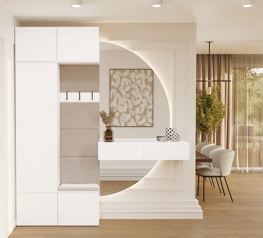 Mobile ingresso moderno 100xH238 cm specchio cassapanca bianco Berlino