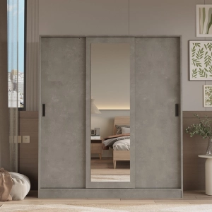 Armadio 3 ante scorrevoli specchio moderno 160xH180 grigio cemento Gima