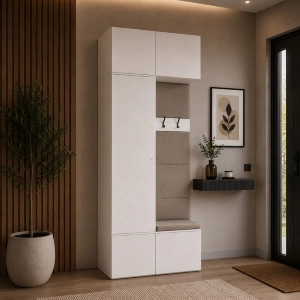 Mobile ingresso moderno 100xH238 cm specchio cassapanca bianco Berlino