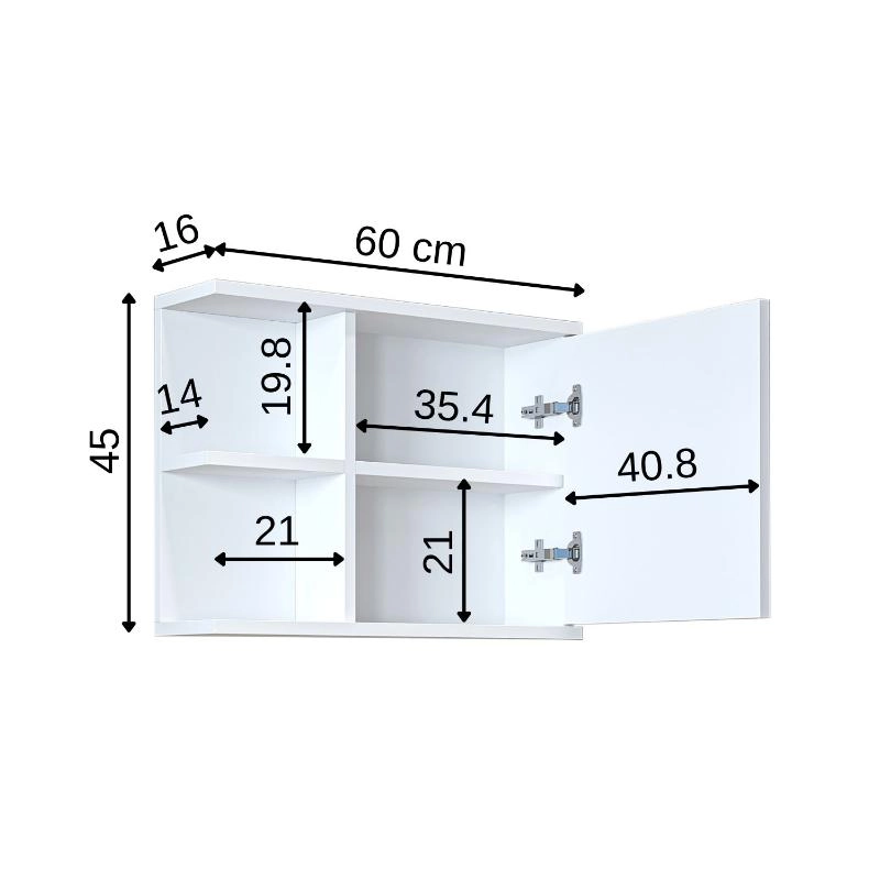 Specchio bagno contenitore 1 anta 60xH45 bianco Cascade