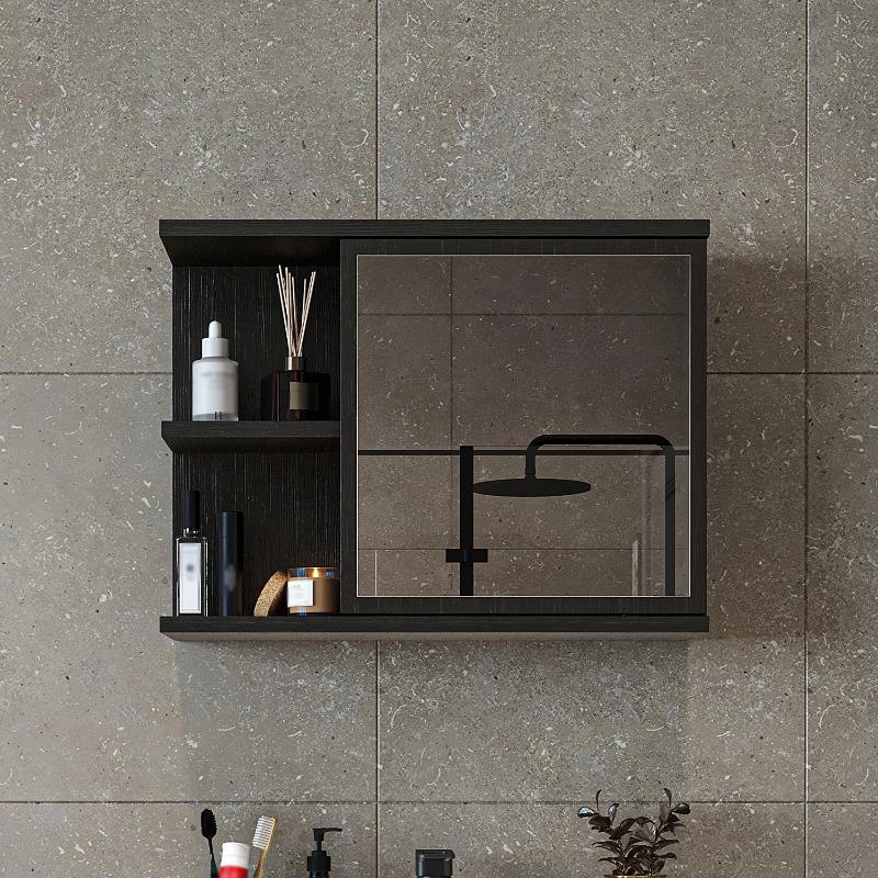 Specchio bagno contenitore 1 anta 60xH45 nero Cascade