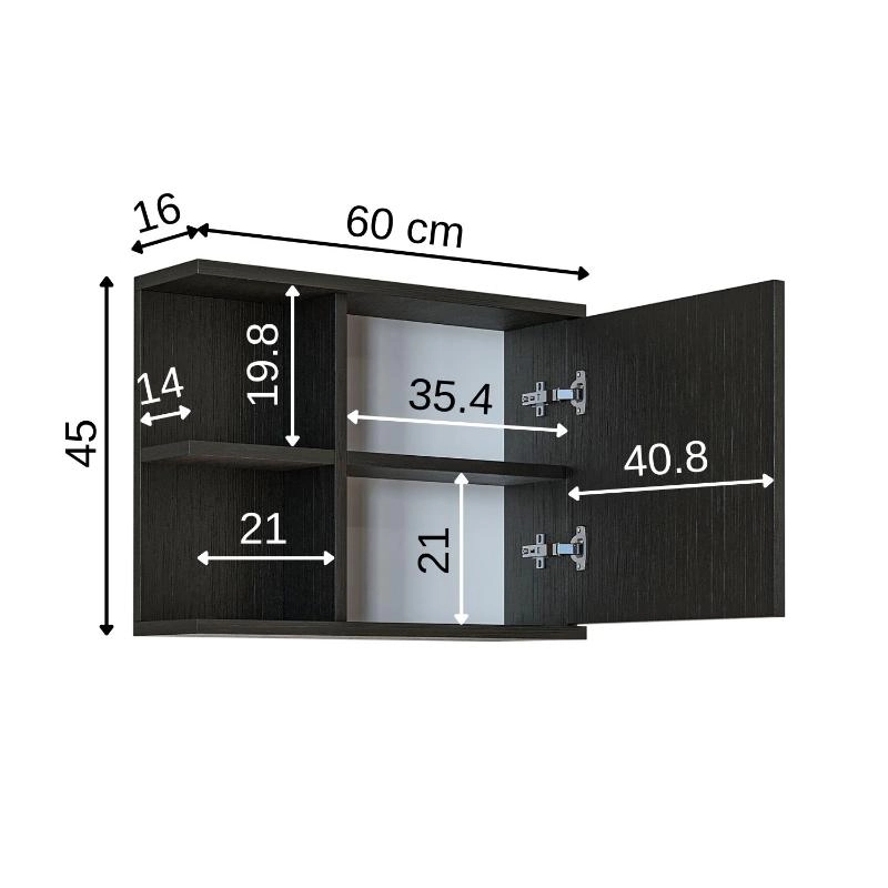 Specchio bagno contenitore 1 anta 60xH45 nero Cascade