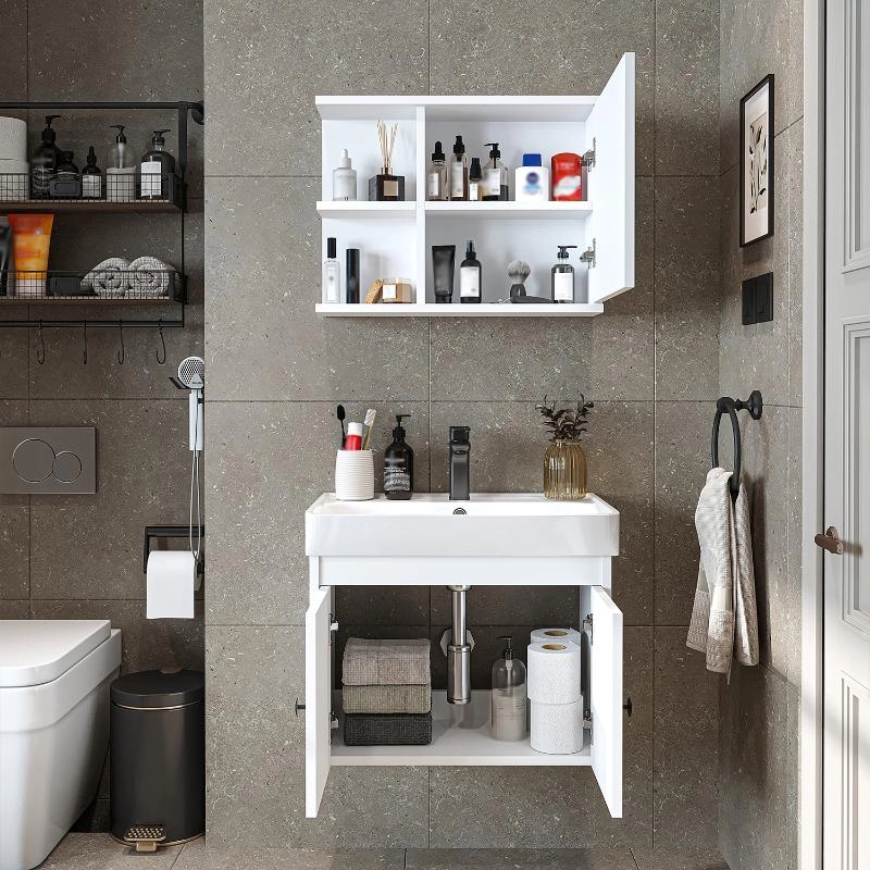 Mobile bagno sospeso lavabo specchio 60 cm bianco Cascade