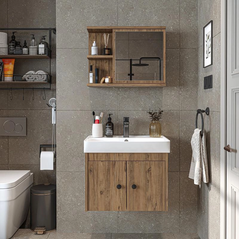 Mobile bagno sospeso lavabo specchio 60 cm rovere Cascade