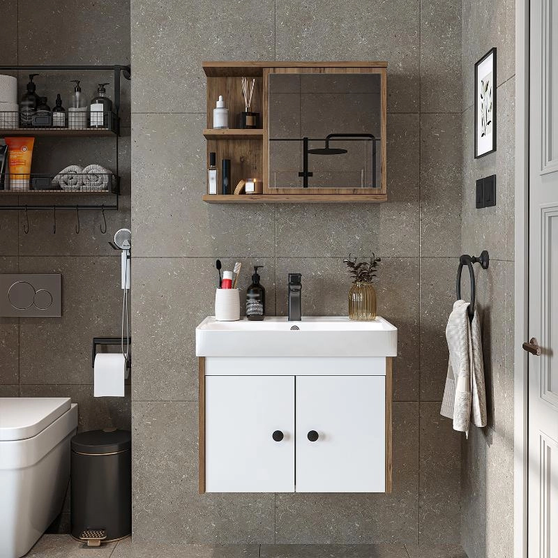 Mobile bagno sospeso lavabo specchio 60 cm rovere bianco Cascade