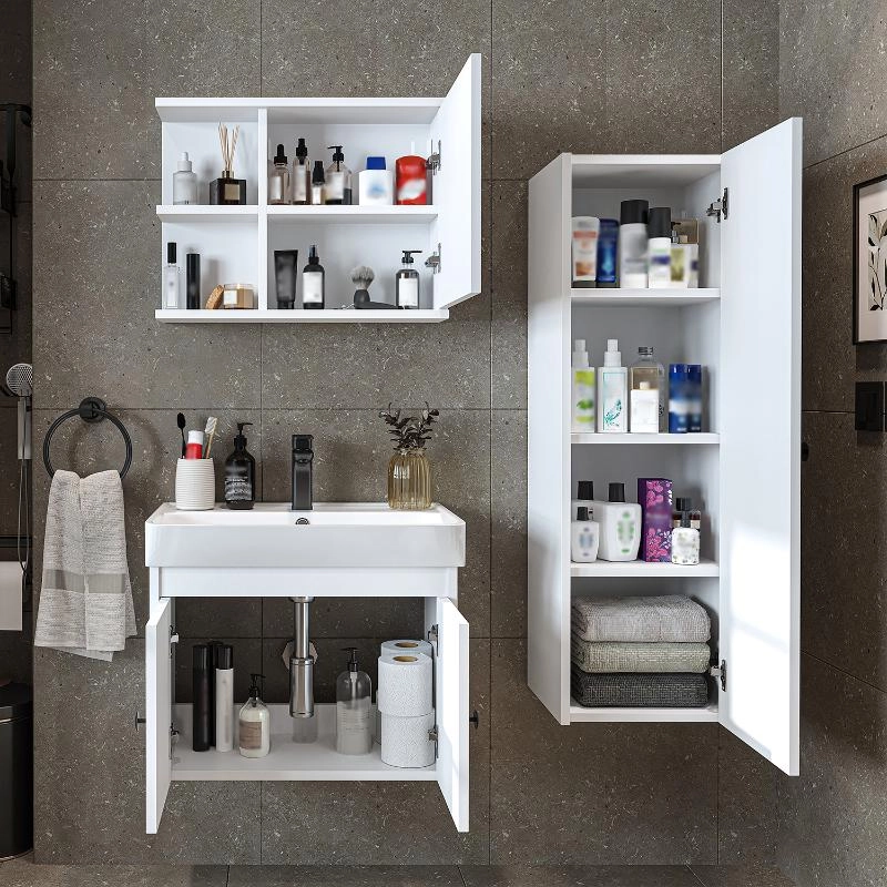 Mobile bagno completo sospeso lavabo specchio colonna 60 cm bianco Cascade