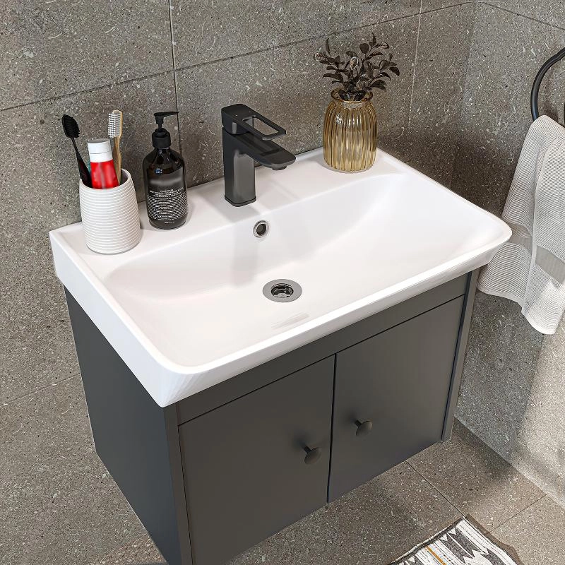 Mobile bagno completo sospeso lavabo specchio colonna 60 cm antracite Cascade
