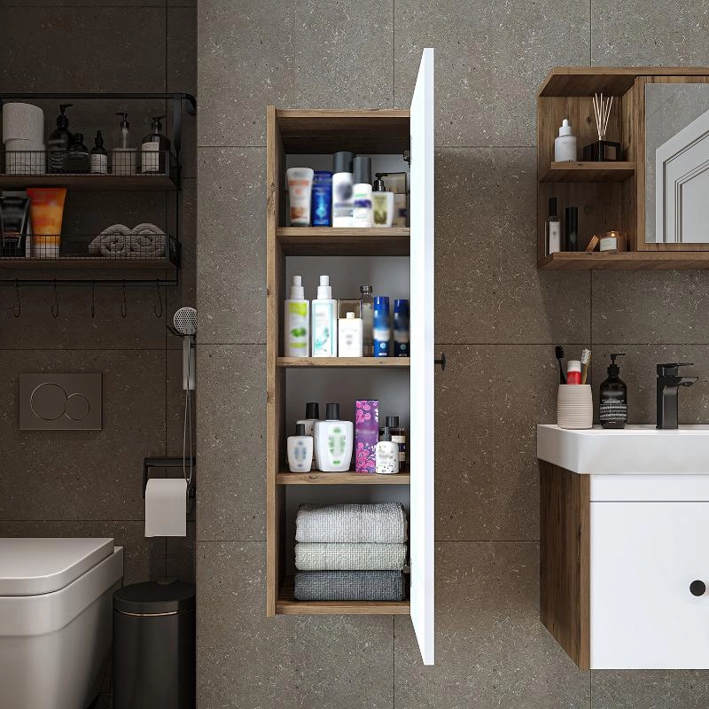 Colonna bagno moderna sospesa ripiani 35xH110 cm rovere bianco Cascade
