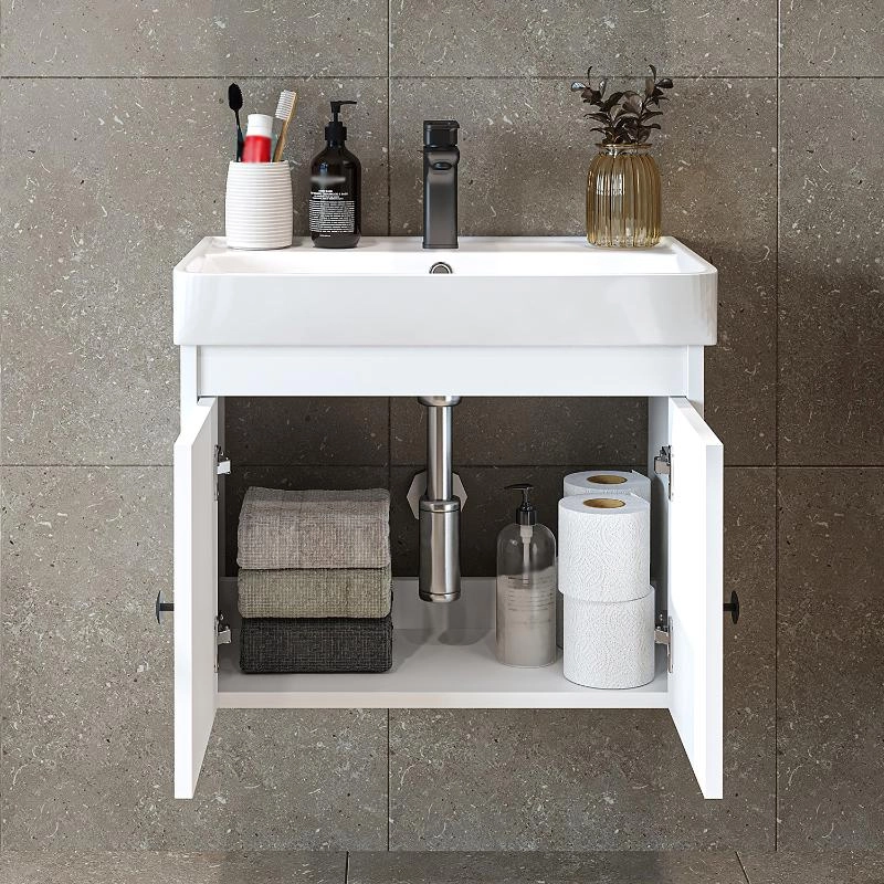 Mobile bagno sospeso lavabo moderno 60 cm bianco Cascade