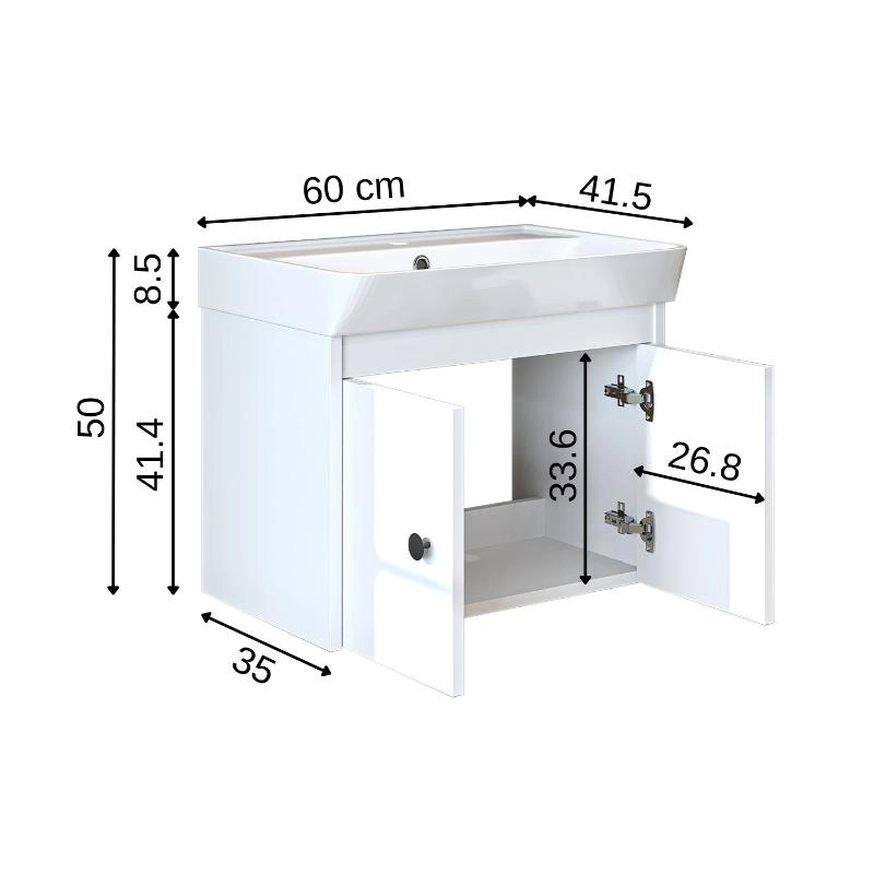 Mobile bagno sospeso lavabo moderno 60 cm bianco Cascade