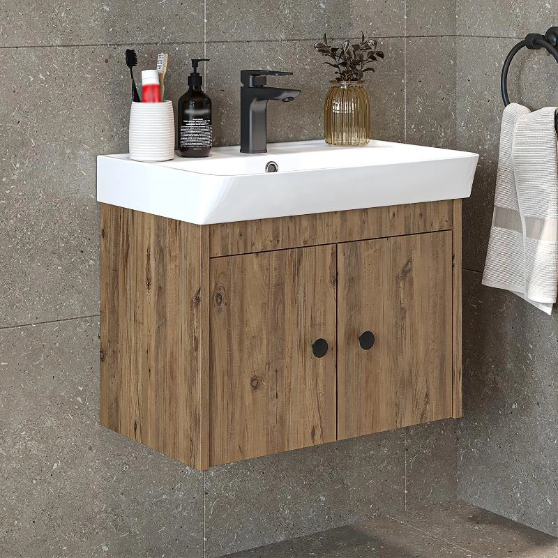 Mobile bagno sospeso lavabo moderno 60 cm rovere Cascade