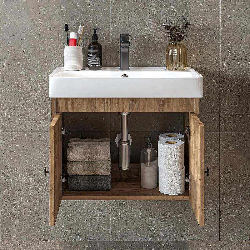 Mobile bagno sospeso lavabo moderno 60 cm rovere Cascade