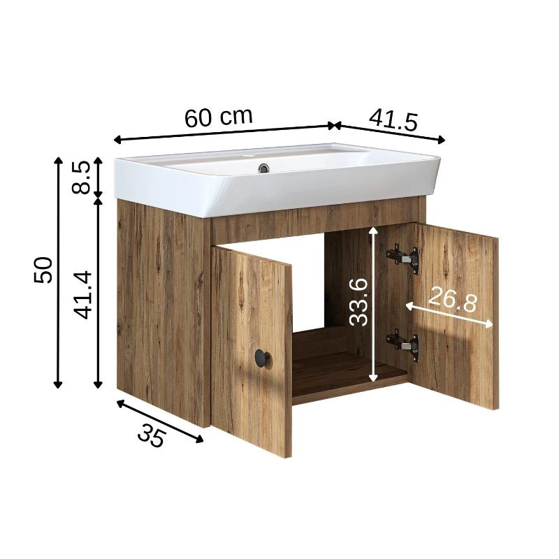 Mobile bagno sospeso lavabo moderno 60 cm rovere Cascade