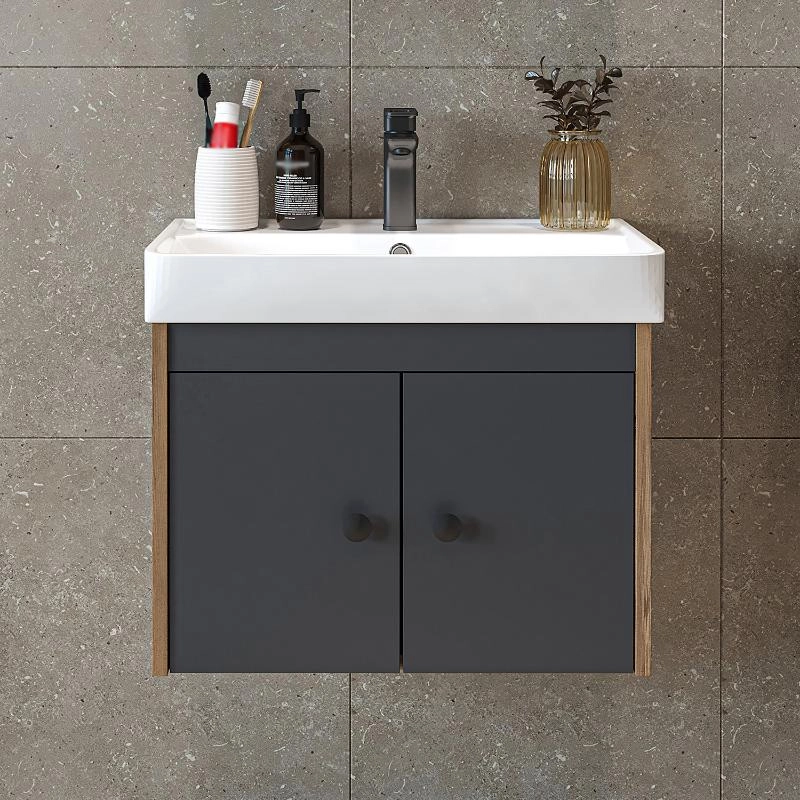 Mobile bagno sospeso lavabo moderno 60 cm rovere antracite Cascade
