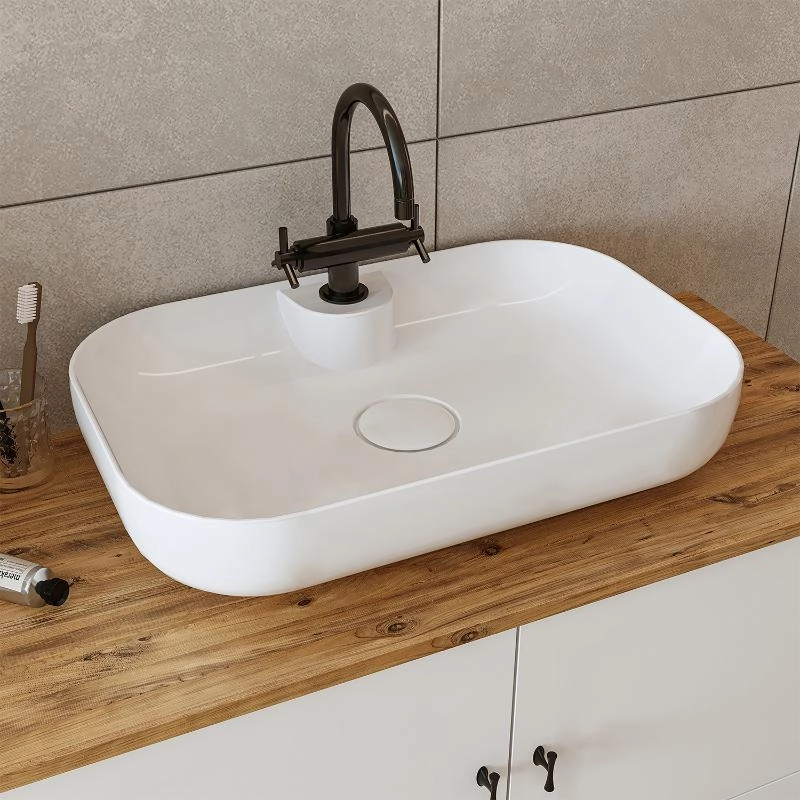 Mobile bagno a terra lavabo tondo specchio 80 cm bianco rovere Marea