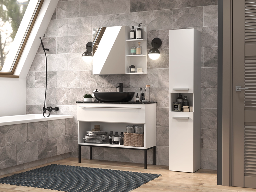 Colonna bagno a terra 1 anta 1 cesto portabiancheria 31xH174 bianco opaco Lira