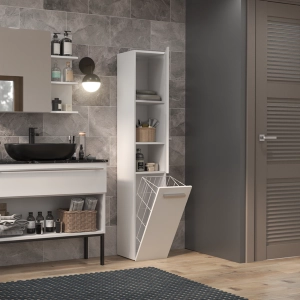 Colonna bagno a terra 1 anta 1 cesto portabiancheria 31xH174 bianco lucido Flute