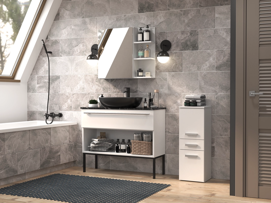 Colonna bagno a terra bassa 2 ante 1 cassetto 30xH85 bianco opaco Pilar