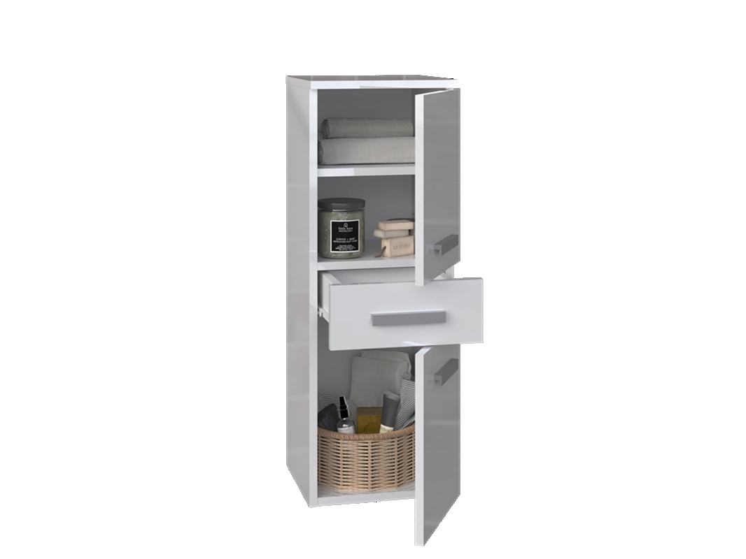 Colonna bagno a terra bassa 2 ante 1 cassetto 30xH85 bianco lucido Pilar
