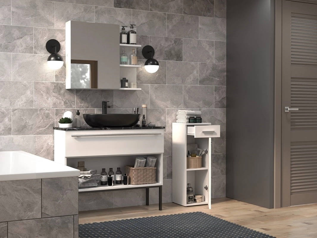 Colonna bagno a terra bassa 1 anta 1 cassetto 30xH85 bianco opaco Onda