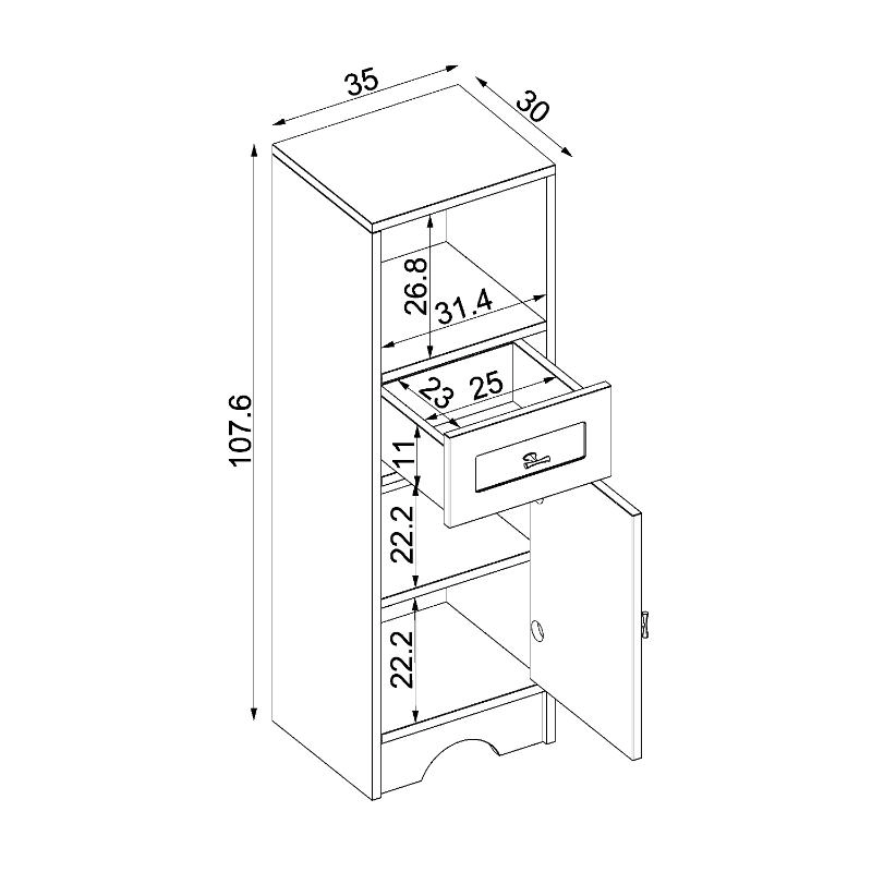 Colonna bagno a terra bassa 1 anta 1 cassetto 37xH107 cm bianco rovere Marea