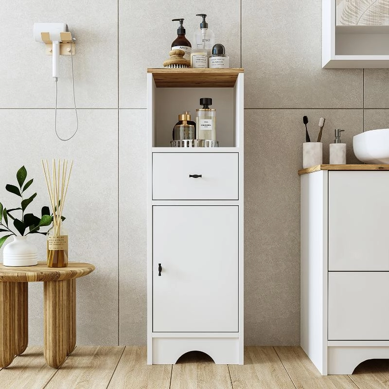 Colonna bagno a terra bassa 1 anta 1 cassetto 37xH107 cm bianco rovere Marea