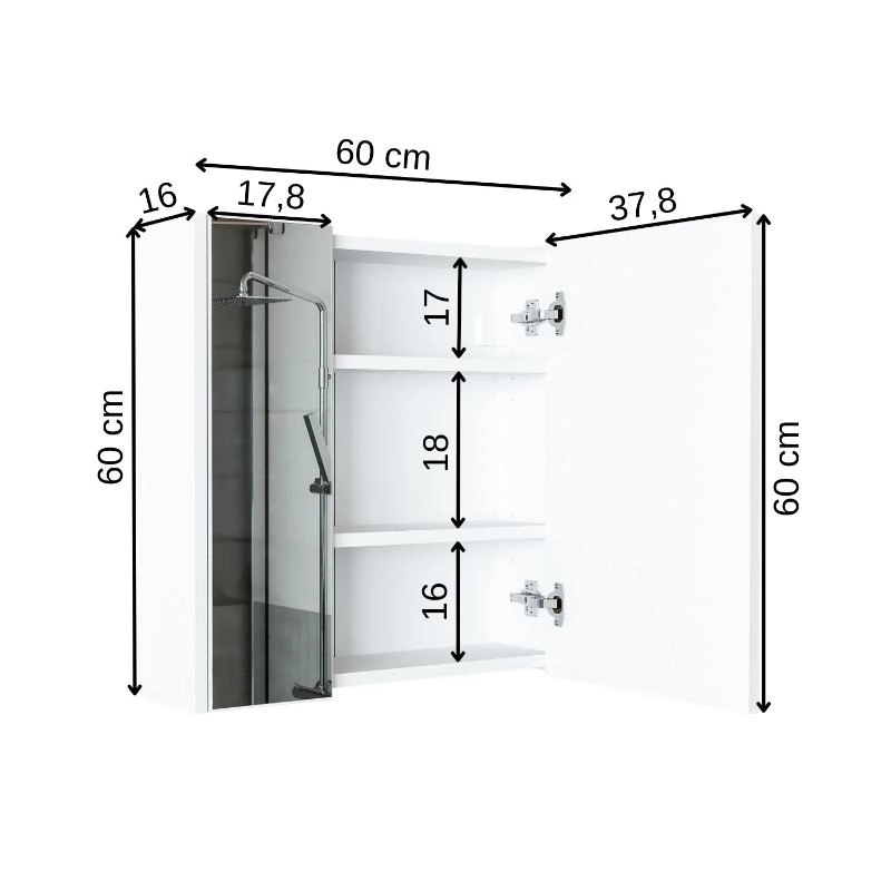 Specchio bagno contenitore 1 anta mensola 60xH60 bianco Corallo