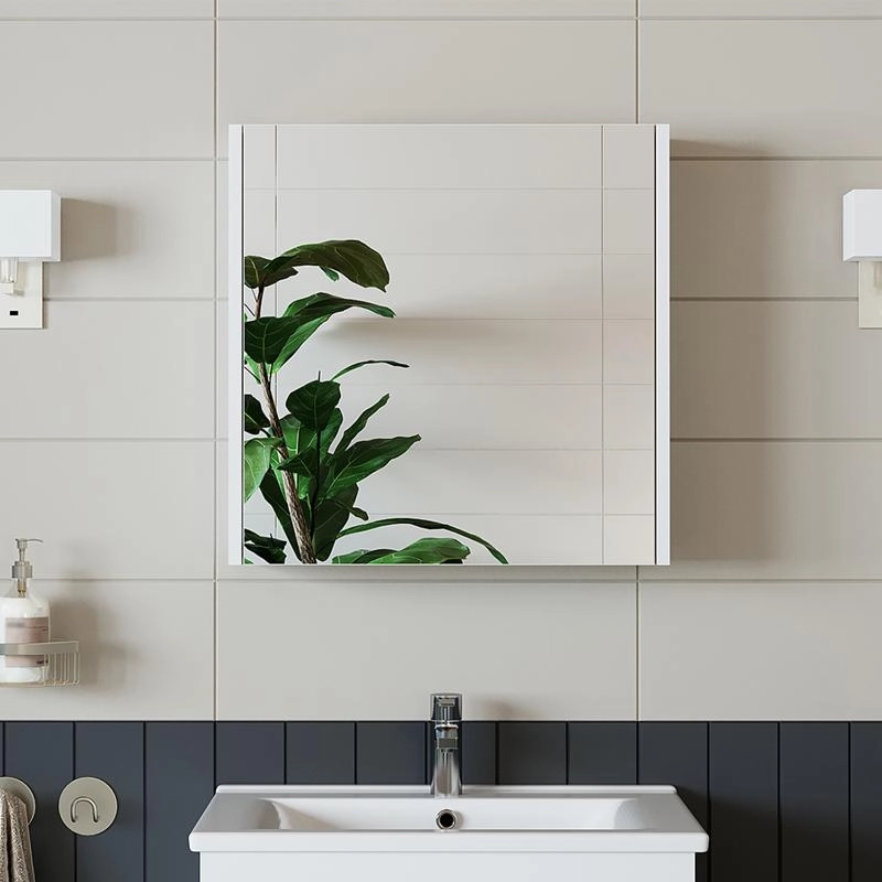 Specchio bagno contenitore 1 anta mensola 60xH60 bianco Corallo
