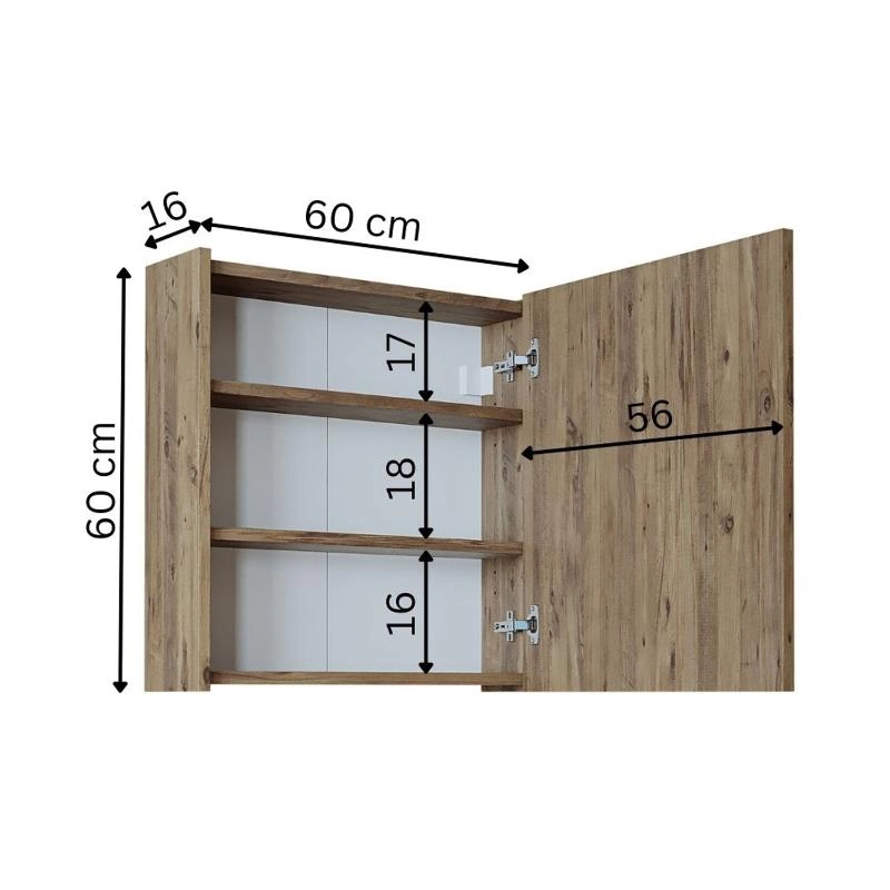 Specchio bagno contenitore 1 anta mensola 60xH60 rovere Corallo