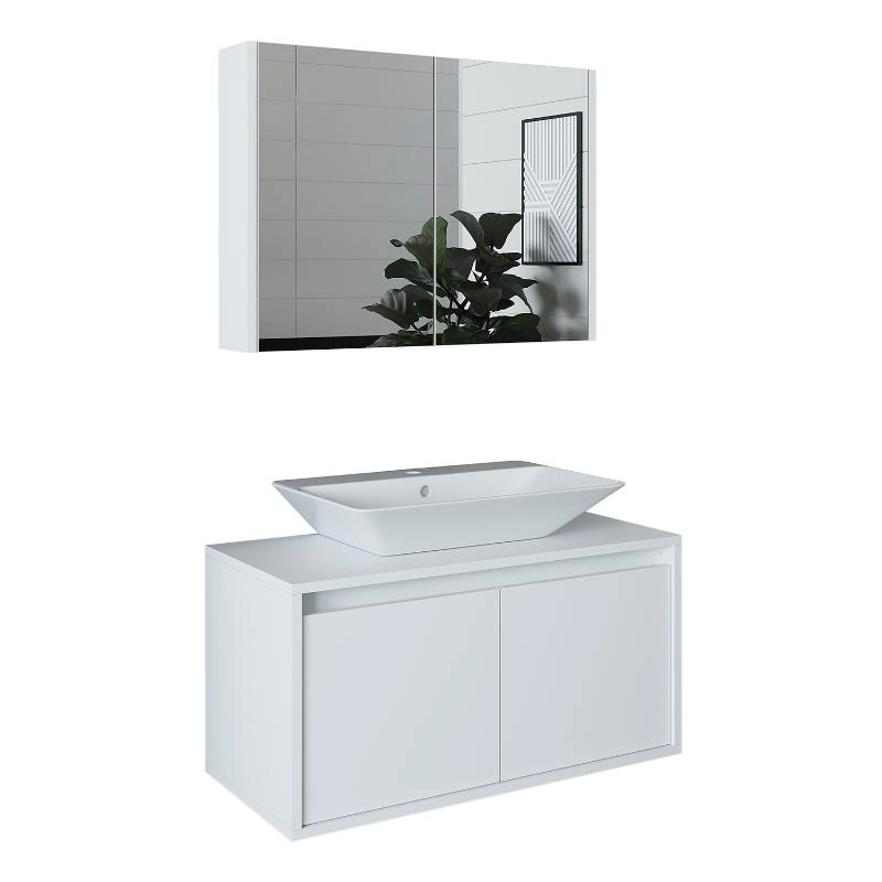 Mobile bagno sospeso lavabo specchio 85 cm bianco Corallo
