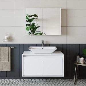 Mobile bagno sospeso lavabo specchio 85 cm bianco Corallo