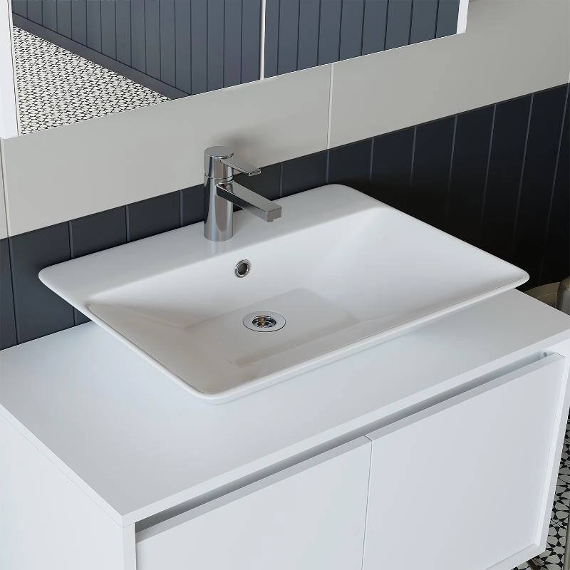 Mobile bagno sospeso lavabo specchio 85 cm bianco Corallo