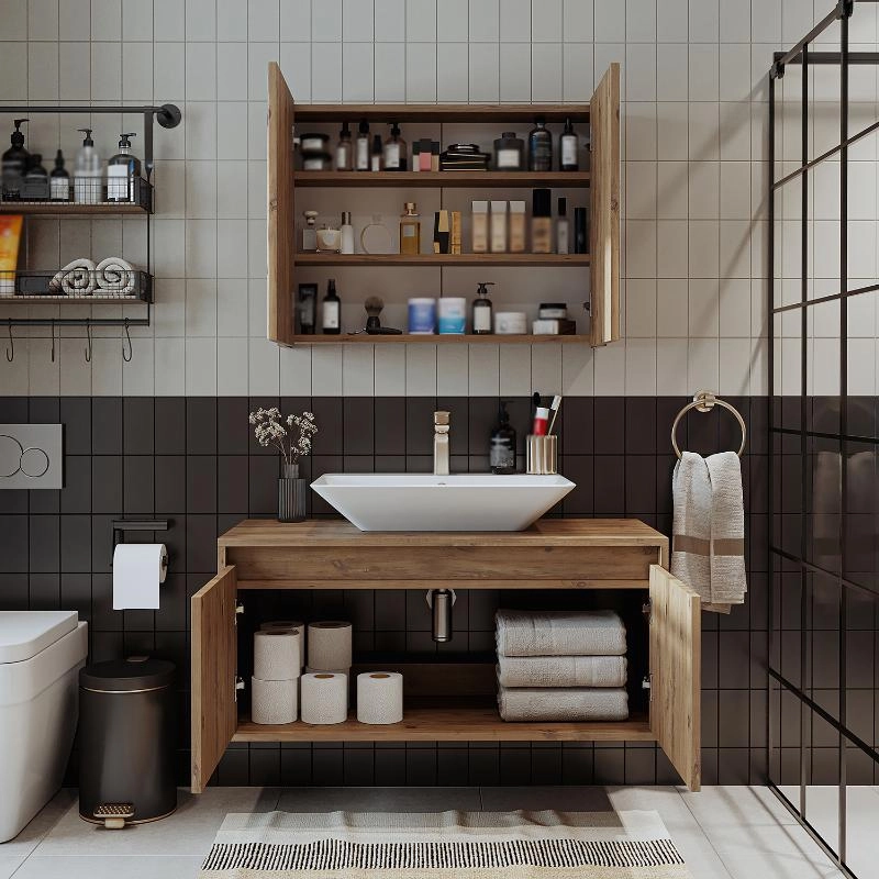 Mobile bagno sospeso lavabo specchio 100 cm rovere Corallo