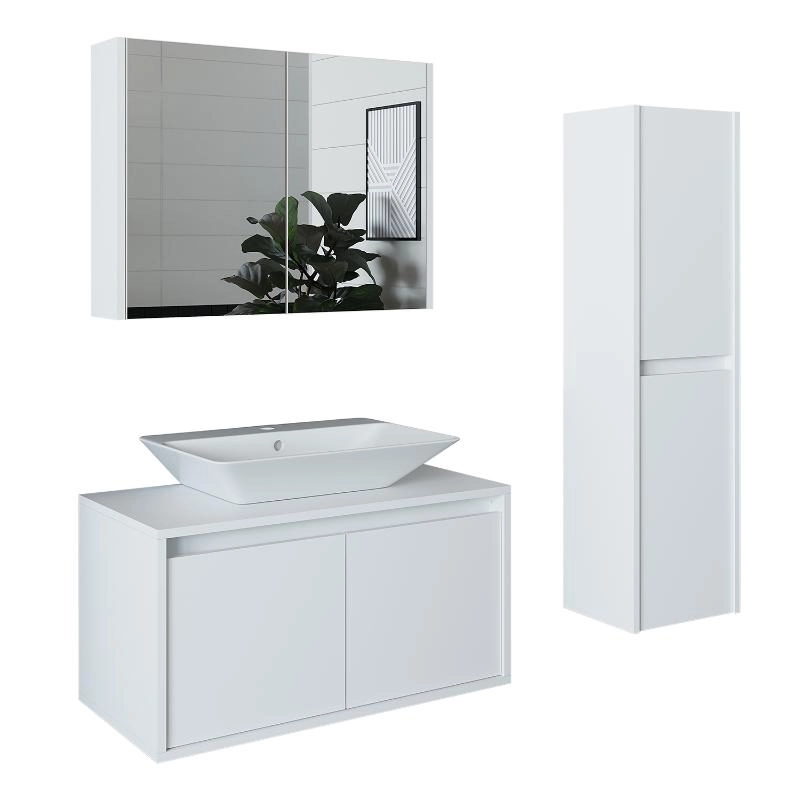 Mobile bagno sospeso lavabo specchio colonna 85 cm bianco Corallo