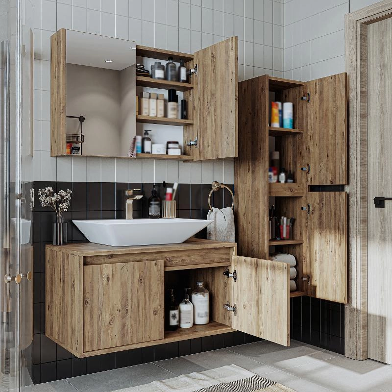 Mobile bagno sospeso lavabo specchio colonna 85 cm rovere Corallo