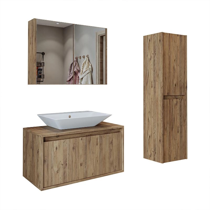 Mobile bagno sospeso lavabo specchio colonna 85 cm rovere Corallo