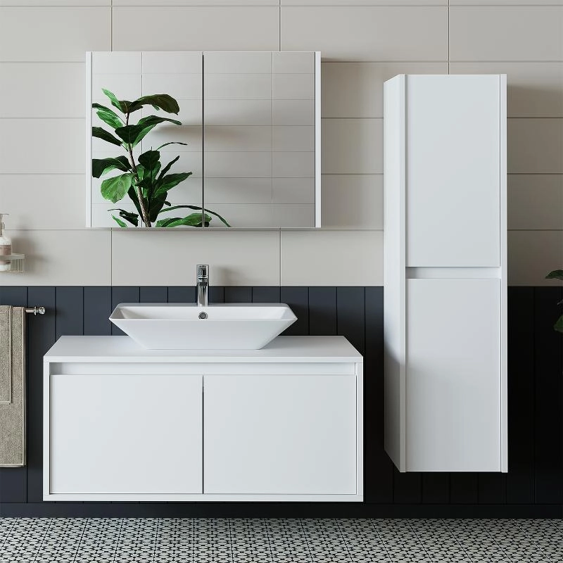 Mobile bagno sospeso lavabo specchio colonna 100 cm bianco Corallo