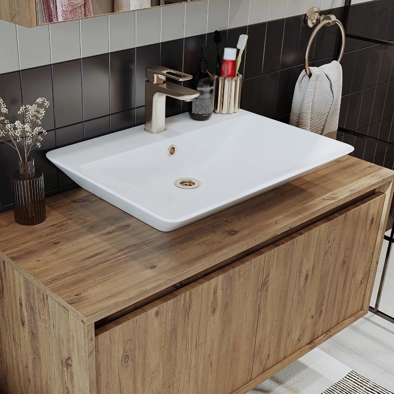 Mobile bagno sospeso lavabo specchio colonna 100 cm rovere Corallo