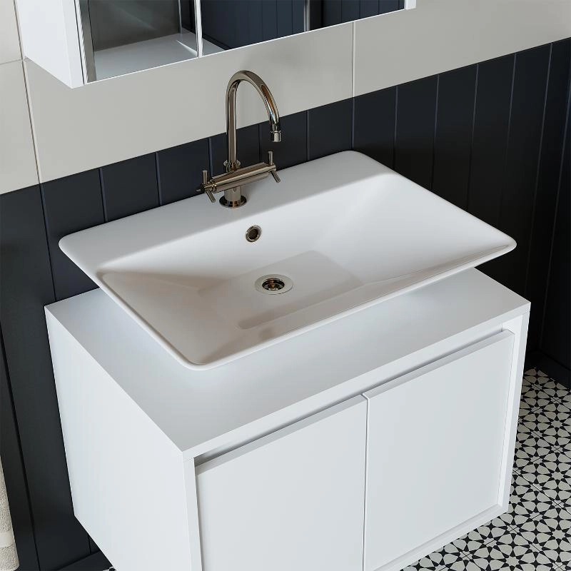 Mobile bagno sospeso lavabo specchio 65 cm bianco Corallo