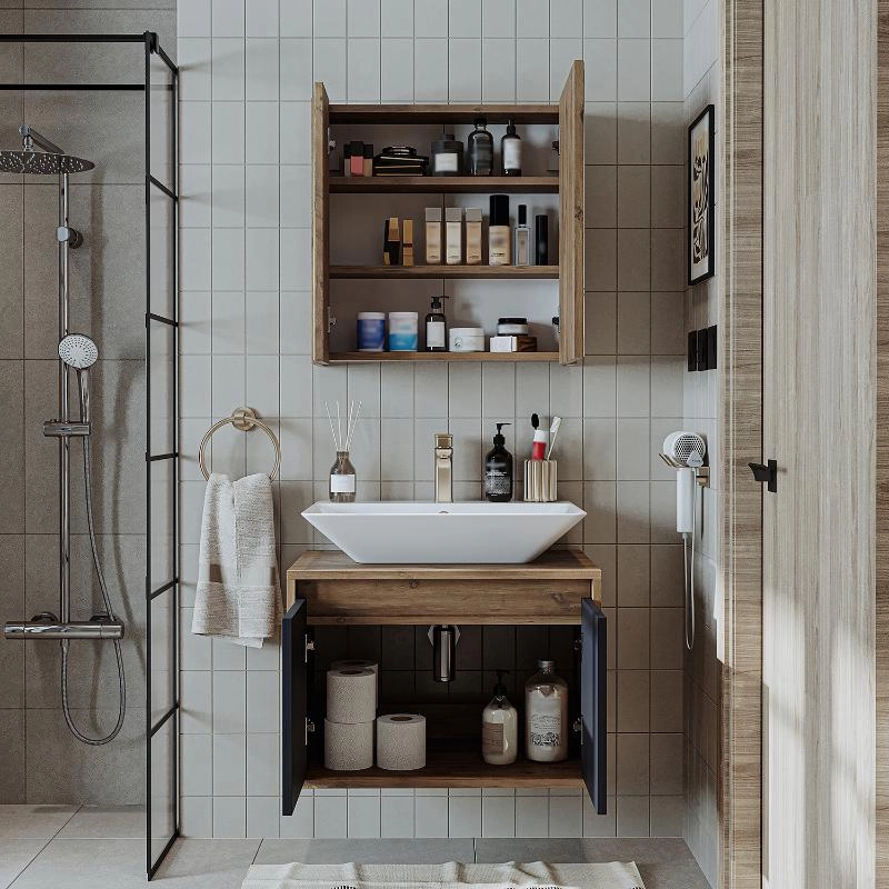 Mobile bagno sospeso lavabo specchio 65 cm rovere antracite Corallo