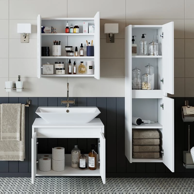 Mobile bagno sospeso lavabo specchio colonna 65 cm bianco Corallo