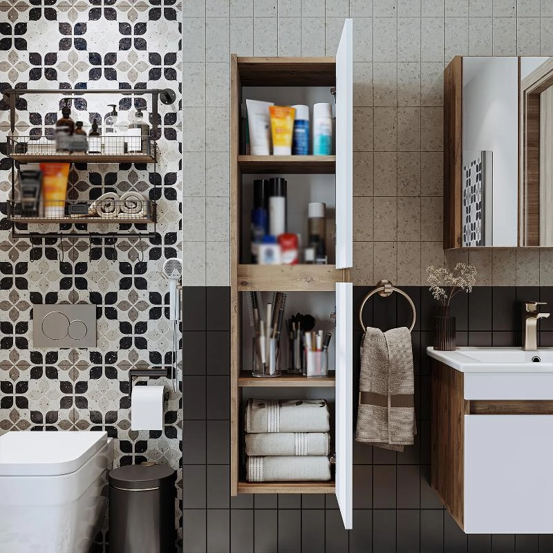 Colonna bagno sospesa 2 ante 35xH130 cm rovere bianco Corallo